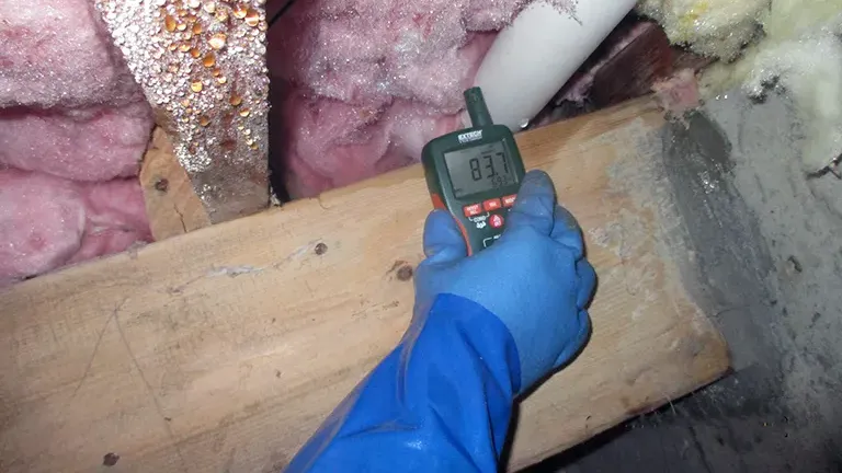 Worker Inspecting Water Damage